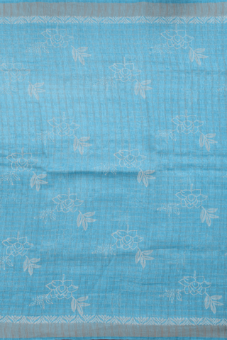 Linen Saree In Light Blue With Allover Floral Printed Design