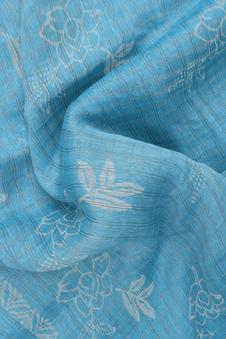 Linen Saree In Light Blue With Allover Floral Printed Design