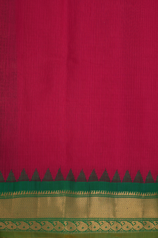 Gadwal Silk Cotton Saree In Rani Pink With Floral Zari Buttas