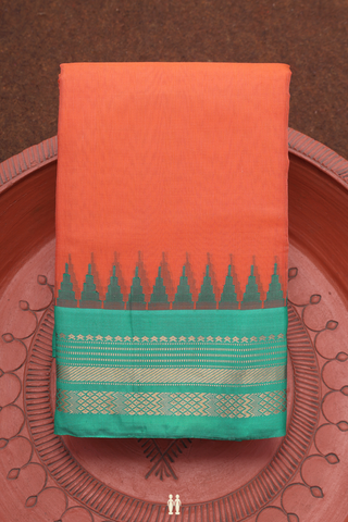 Gadwal Silk Cotton Saree In Orange With Contrast Border