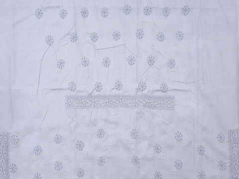 Floral Embroidered Motifs Stone Grey Cotton Salwar Material