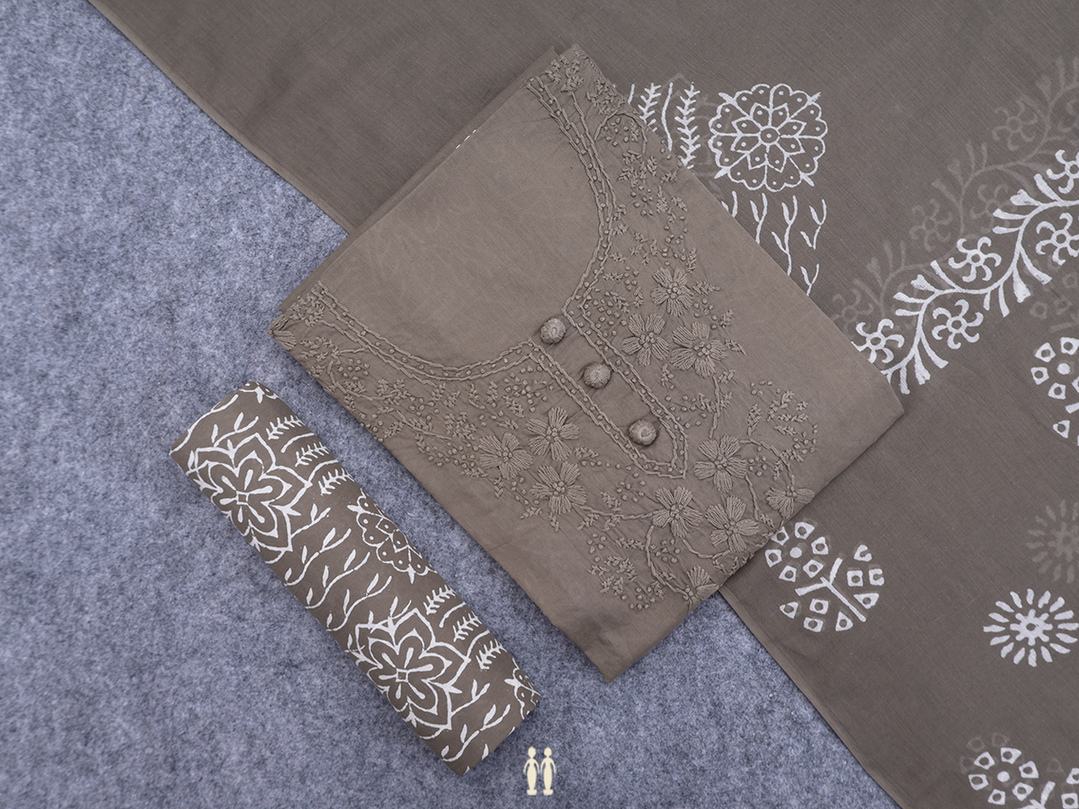 Embroidered Design Taupe Grey Cotton Salwar Material