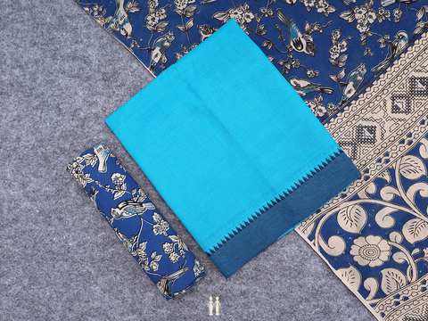 Contrast Border Azure Blue Cotton Unstitched Salwar Material