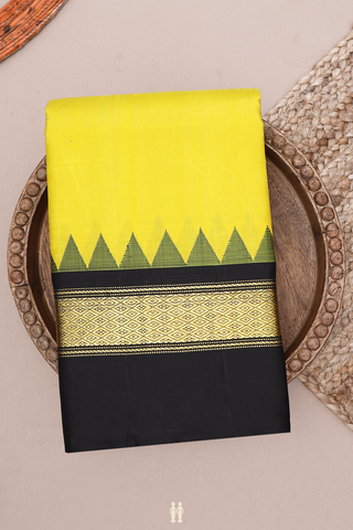 Kanchipuram Silk Saree In Sunflower Yellow With Zari Border