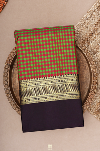 Checked Design Magenta And Green Kanchipuram Silk Saree