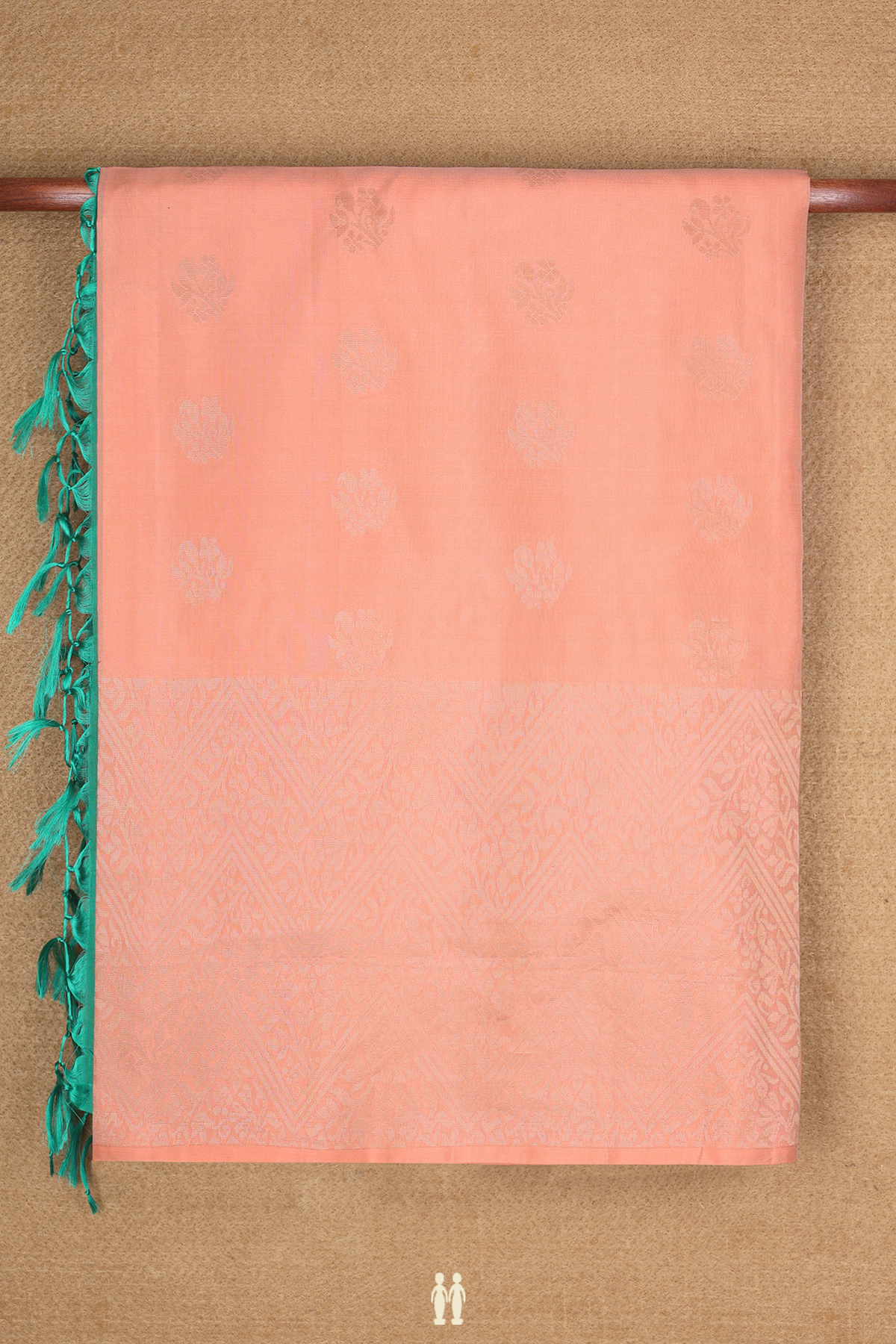 Soft Silk Saree In Pastel Orange With Floral Zari Motifs