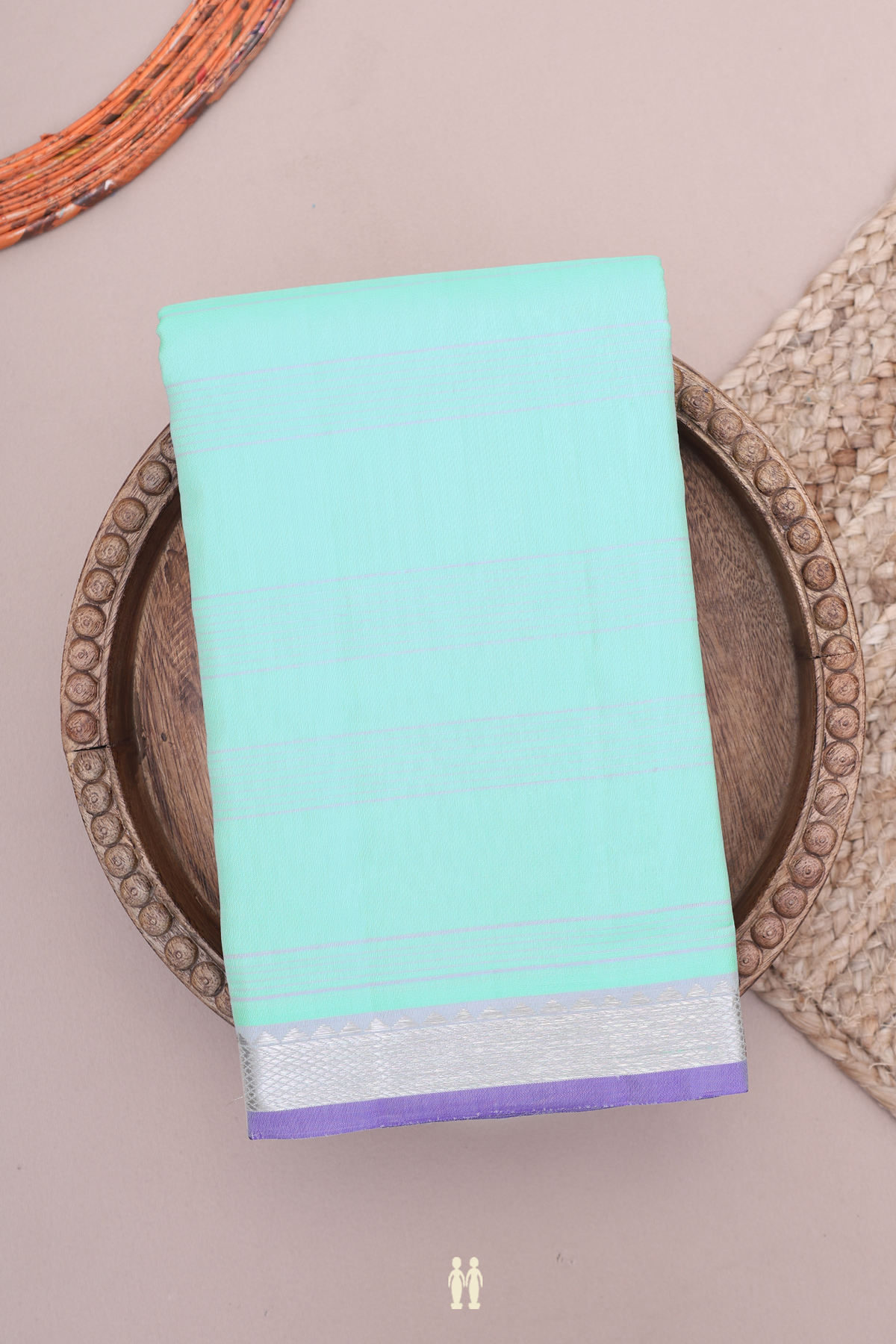 Kanchipuram Silk Saree In Mint Green With Stripes Design