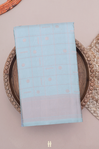 Kanchipuram Silk Saree In Pastel Blue With Threadwork Design