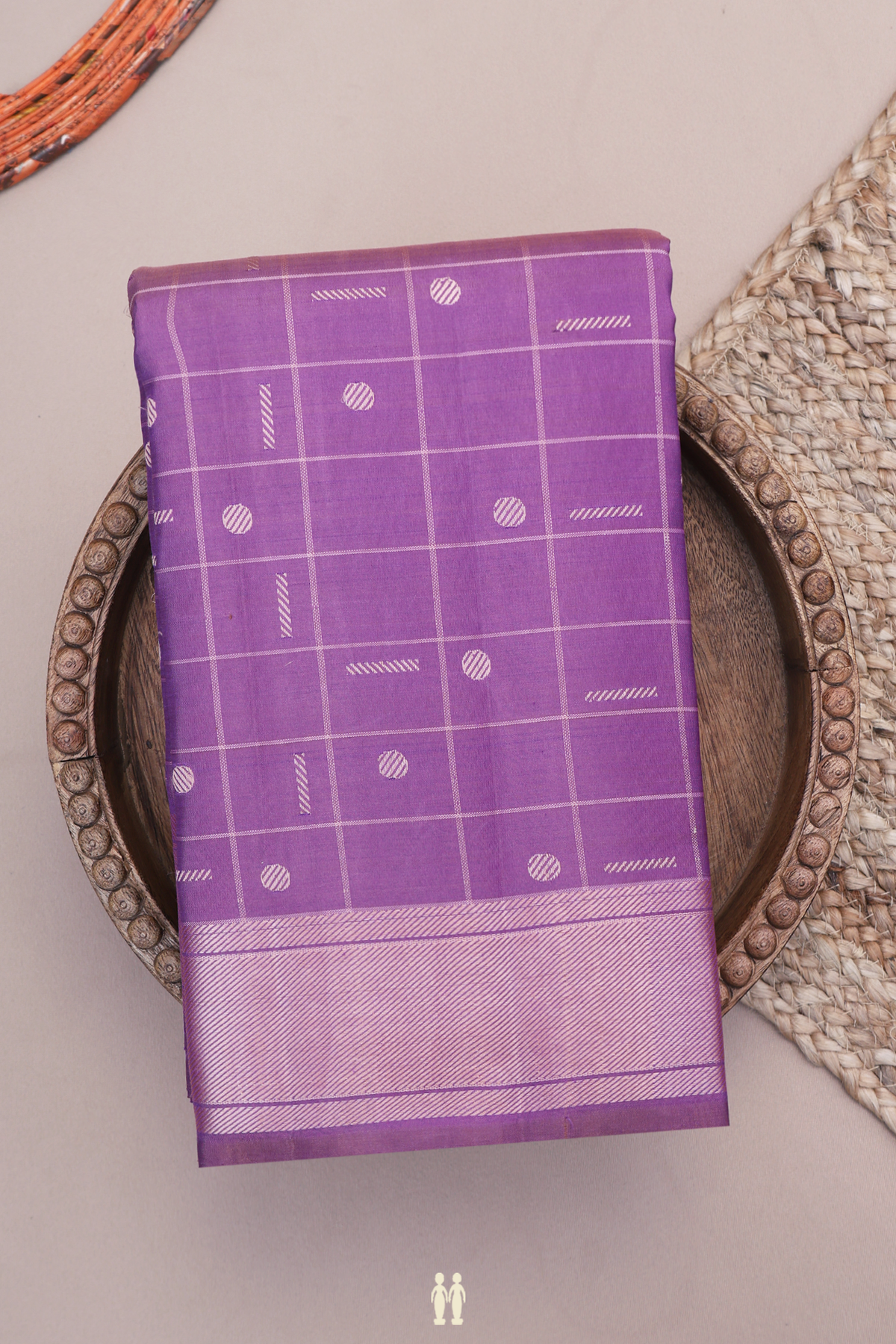 Kanchipuram Silk Saree In Dusty Purple With Checks Design