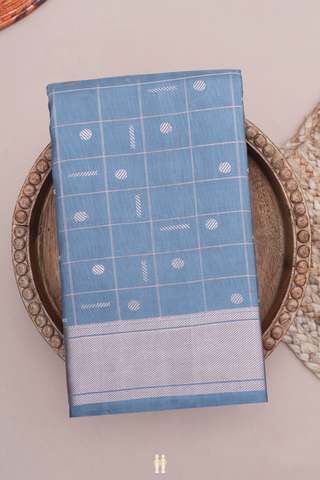 Kanchipuram Silk Saree In Aegean Blue With Threadwork Design