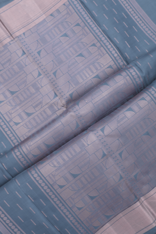 Kanchipuram Silk Saree In Aegean Blue With Threadwork Design