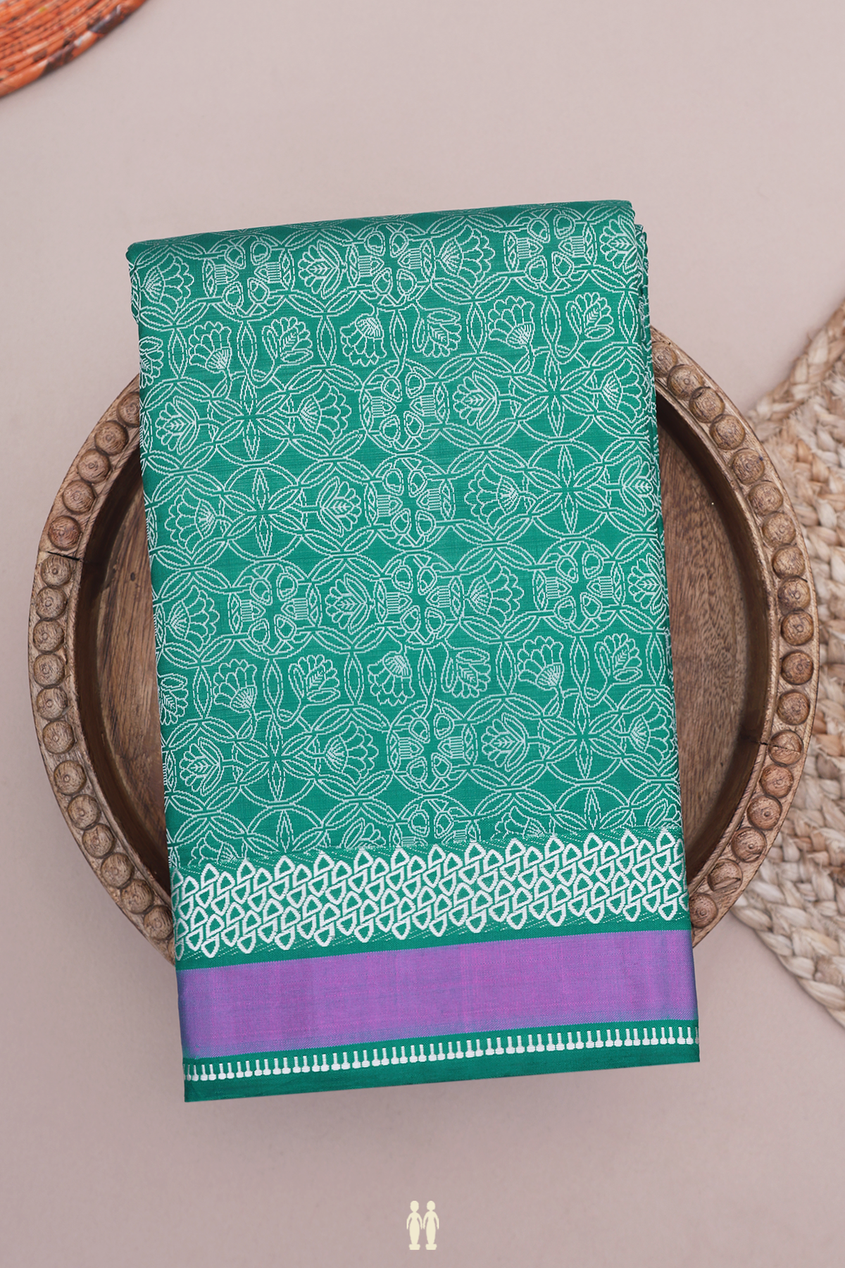 Kanchipuram Silk Saree In Teal Green With Threadwork Design