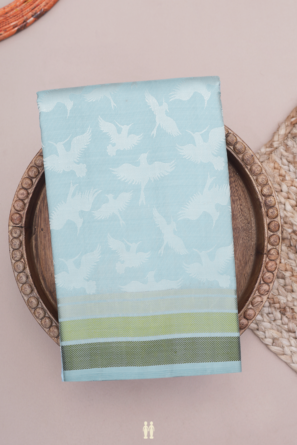 Kanchipuram Silk Saree In Pastel Blue With Birds Design