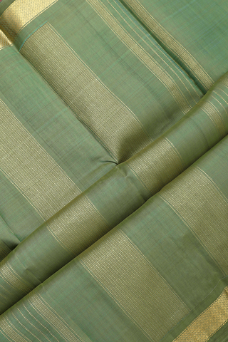 Kanchipuram Silk Saree In Sage Green With Zari Stripe Design