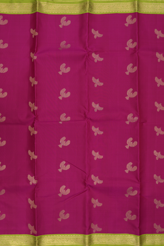 Kanchipuram Silk Saree In Deep Magenta With Birds Zari Motif