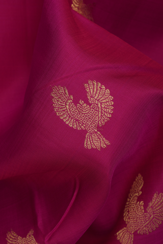 Kanchipuram Silk Saree In Deep Magenta With Birds Zari Motif