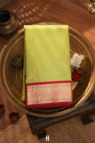 Kanchipuram Silk Saree In Green With Parrot Zari Motifs