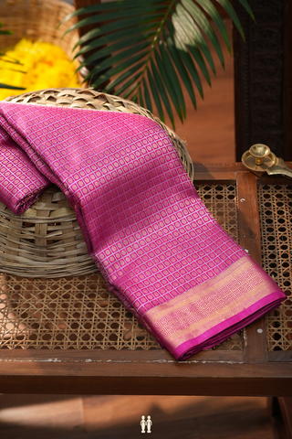 Kanchipuram Silk Saree In Purple Rose With Checks Along Buttas