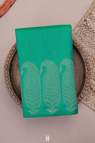 Kanchipuram Silk Saree In Peacock Green With Paisley Border