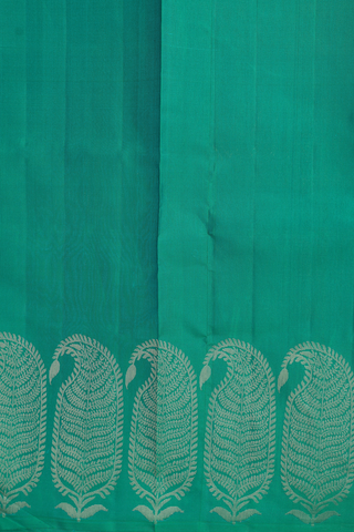 Kanchipuram Silk Saree In Peacock Green With Paisley Border