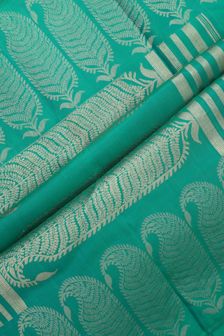 Kanchipuram Silk Saree In Peacock Green With Paisley Border