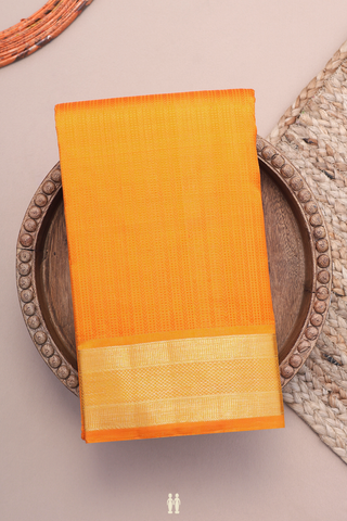 Kanchipuram Silk Saree Royal Orange With Threadwork Stripes