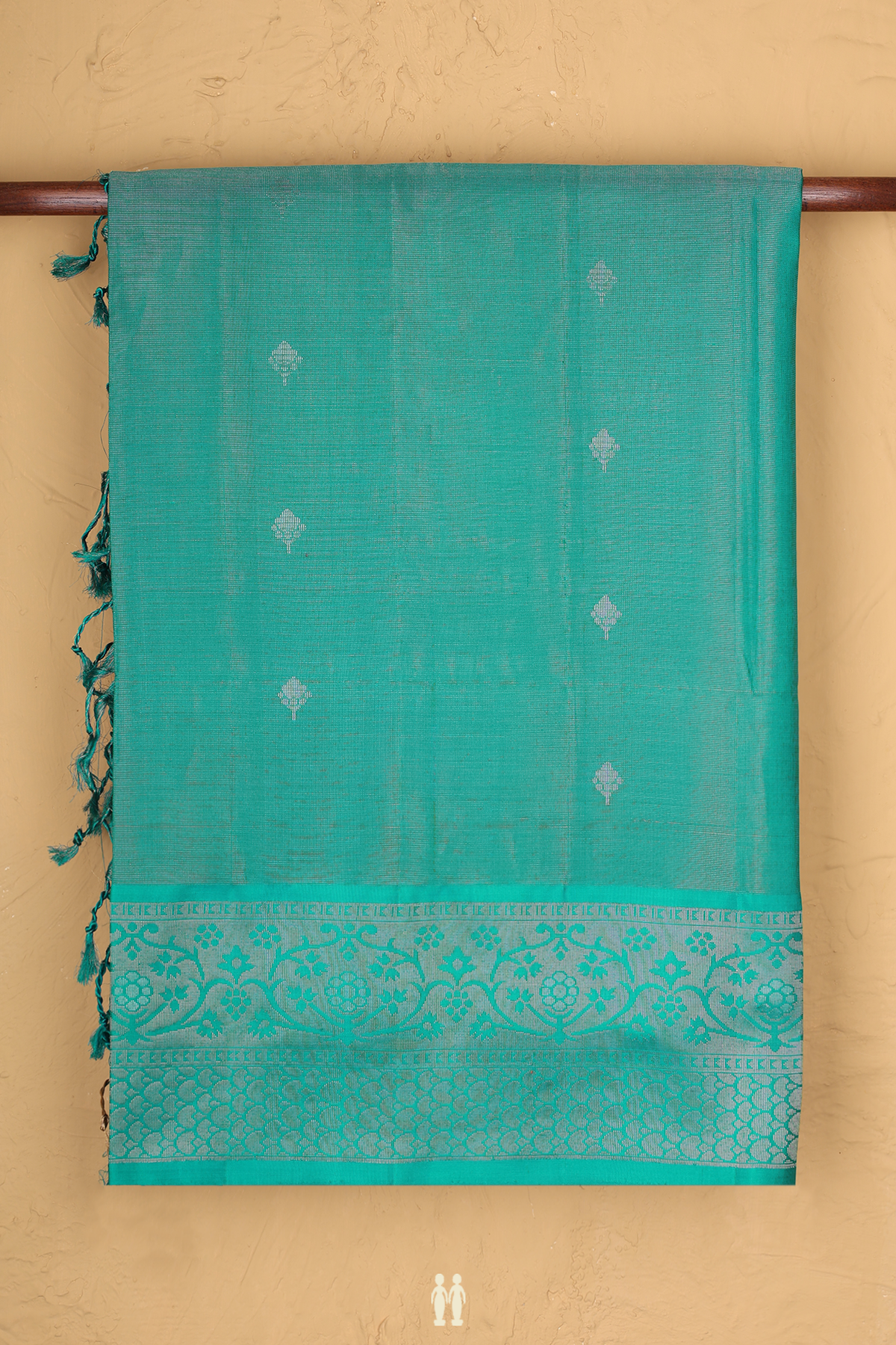 Soft Silk Saree In Green With Zari Buttas