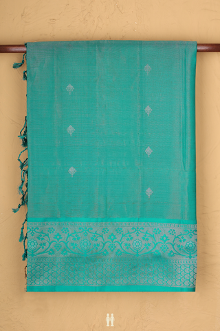 Soft Silk Saree In Green With Zari Buttas