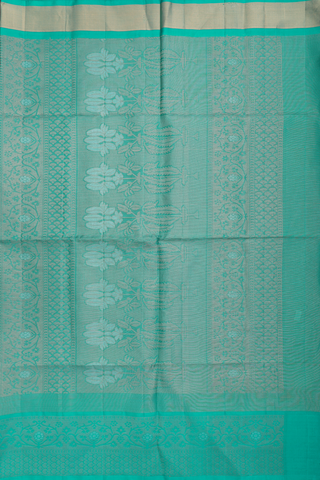 Soft Silk Saree In Green With Zari Buttas