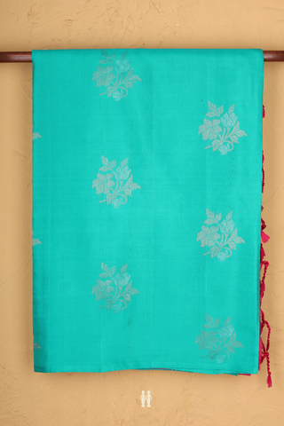 Soft Silk Saree In Teal Green With Floral Motifs