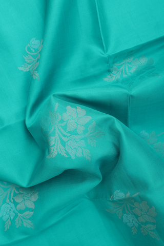 Soft Silk Saree In Teal Green With Floral Motifs