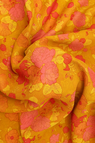 Floral Digital Printed Ochre Orange Chiffon Saree