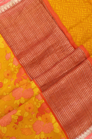 Floral Digital Printed Ochre Orange Chiffon Saree