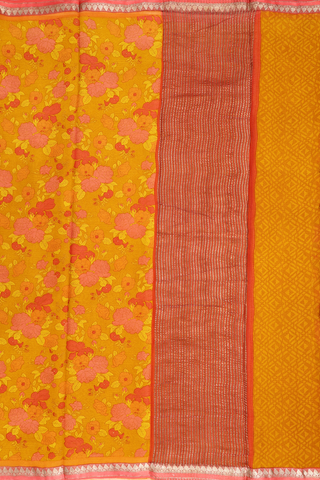 Floral Digital Printed Ochre Orange Chiffon Saree