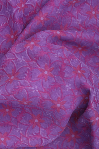 Chiffon Saree In Purple With Floral Digital Printed