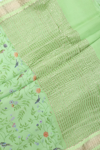 Botanical Digital Printed Pale Green Chiffon Saree