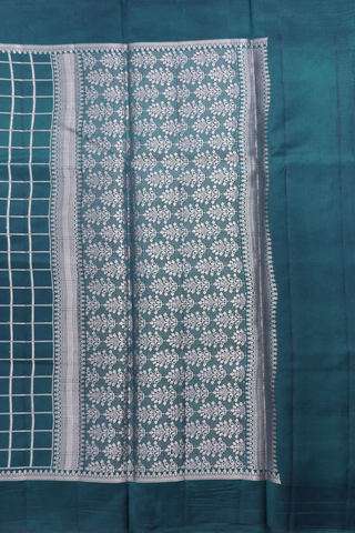 Raw Silk Saree In Dark Aegean Blue With Allover Checks Design