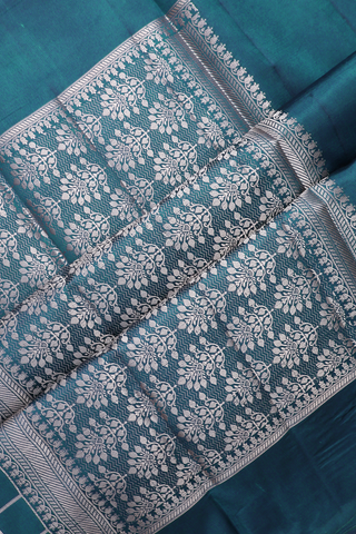 Raw Silk Saree In Dark Aegean Blue With Allover Checks Design