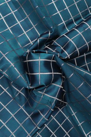 Raw Silk Saree In Dark Aegean Blue With Allover Checks Design