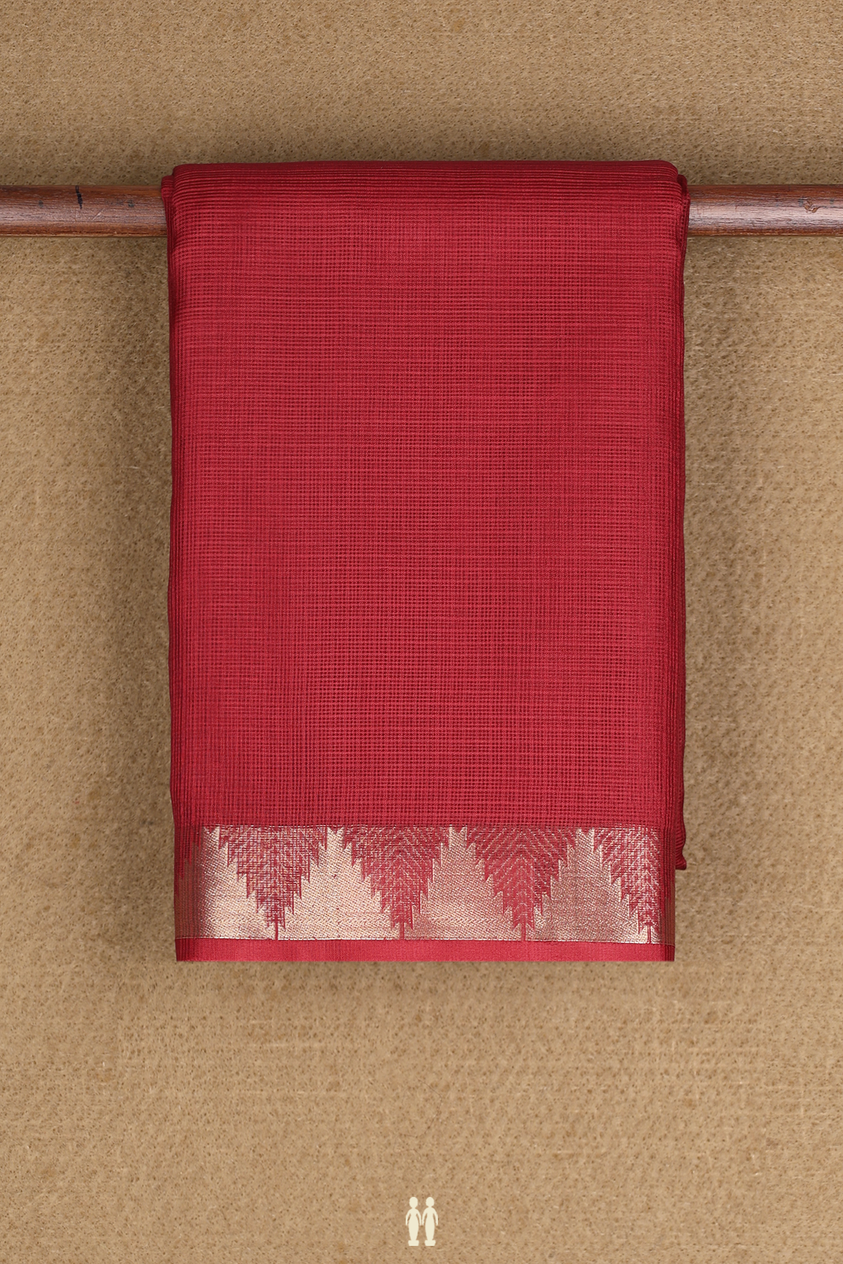 Kota Silk Saree In Ruby Red With Temple Zari Border