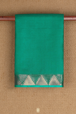 Kota Silk Saree In Teal Green With Temple Zari Border