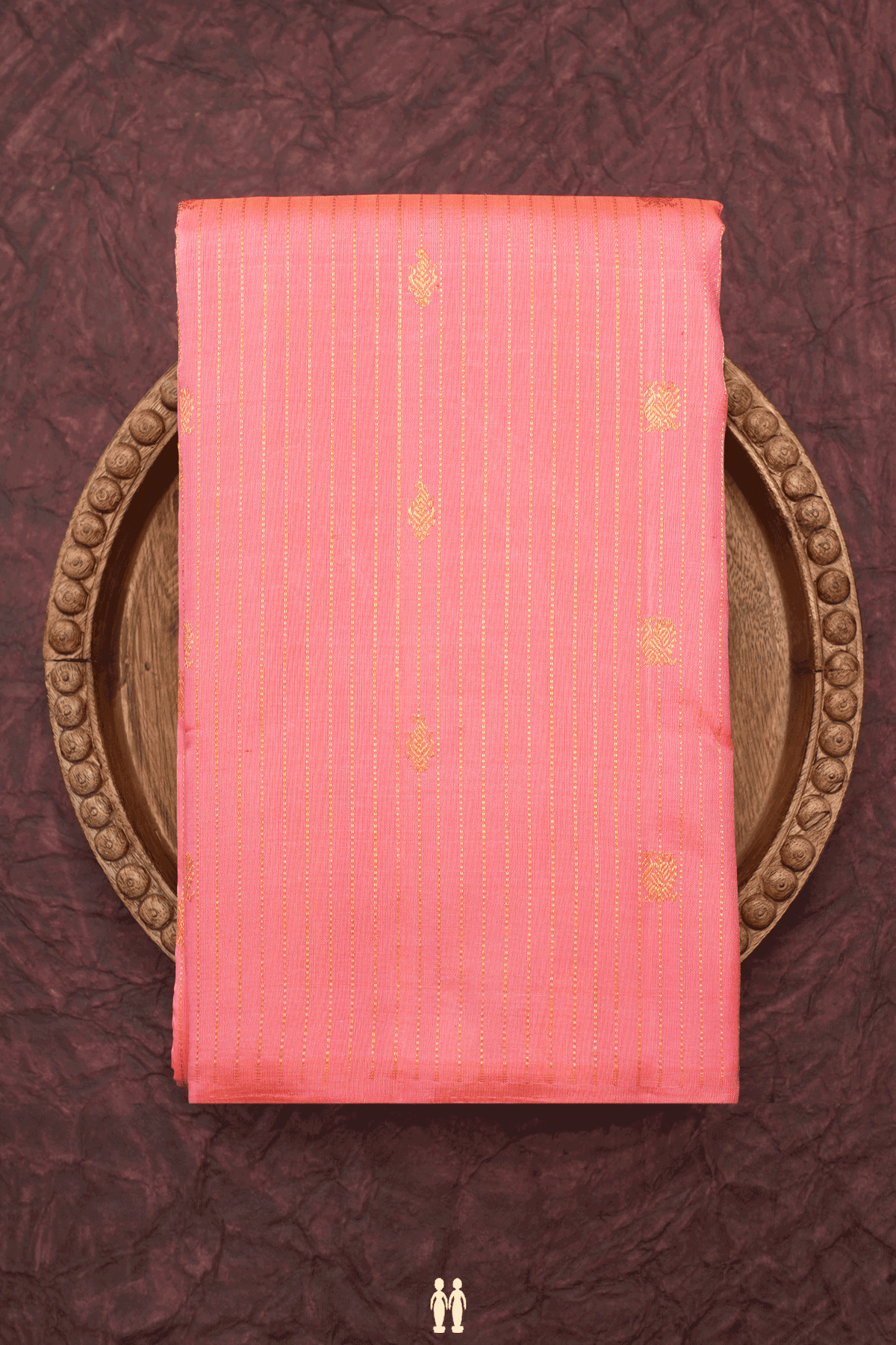 Striped With Buttas Coral Pink Kanchipuram Silk Saree