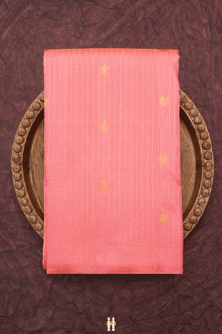 Striped With Buttas Coral Pink Kanchipuram Silk Saree