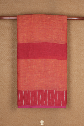 Stripes Design Red And Orange Linen Saree