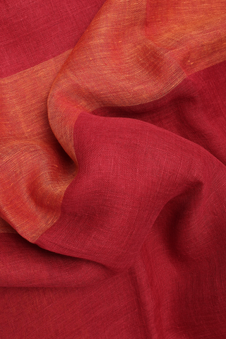 Stripes Design Red And Orange Linen Saree