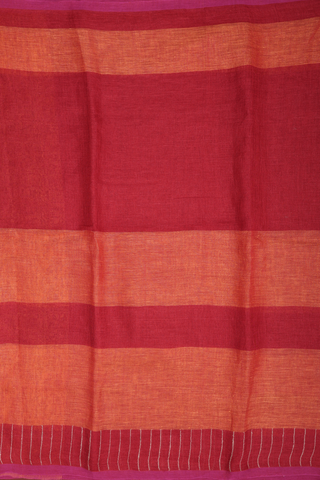 Stripes Design Red And Orange Linen Saree