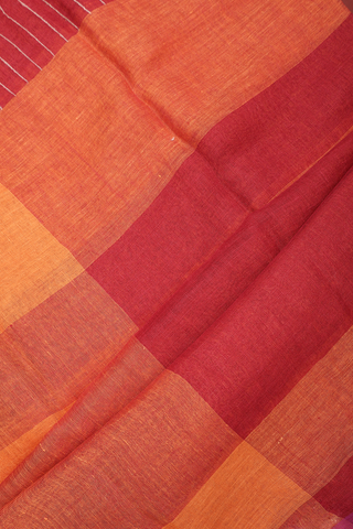 Stripes Design Red And Orange Linen Saree