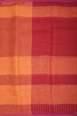 Stripes Design Red And Orange Linen Saree