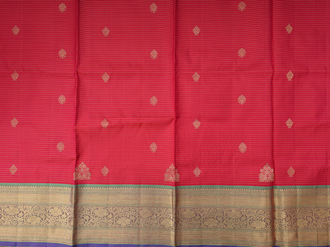 Stripes Design Ruby Red Kanchipuram Pavadai Material