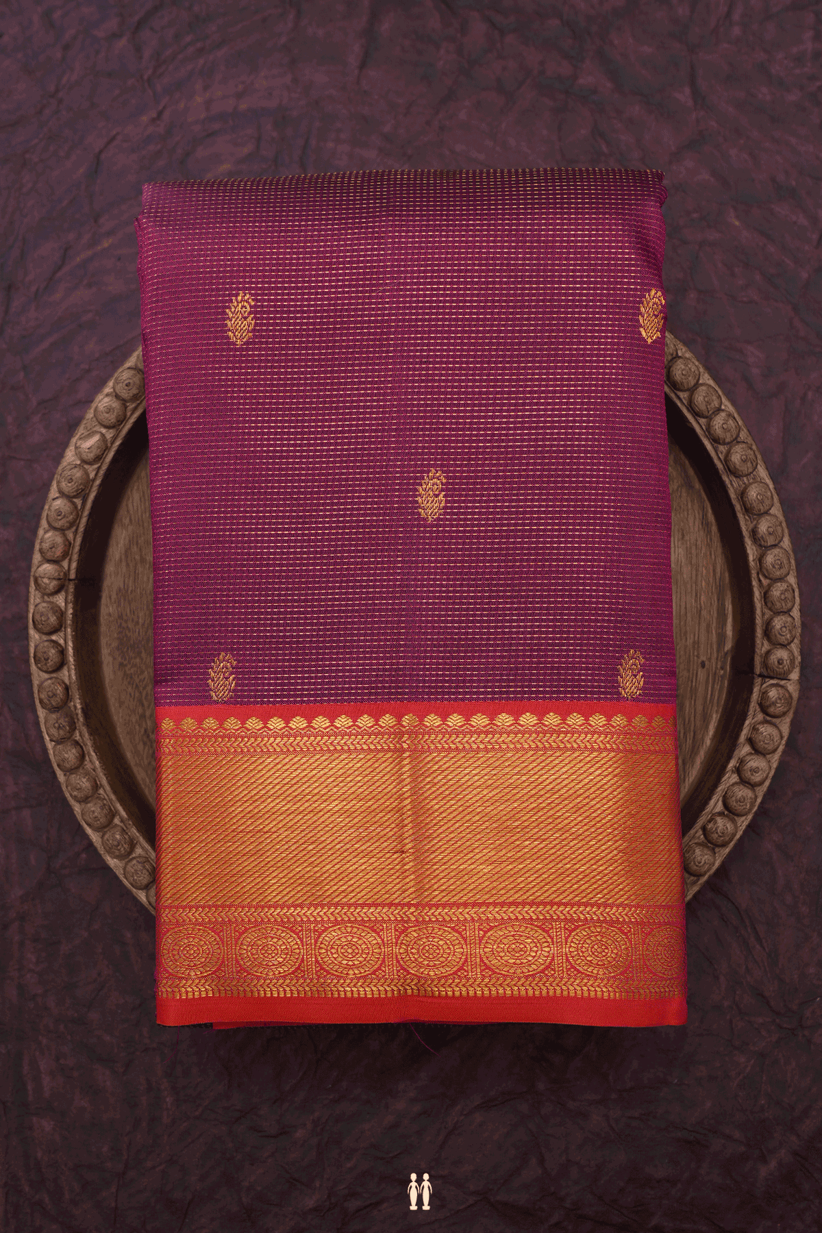 Stripes With Buttas Plum Purple Kanchipuram Silk Saree